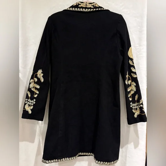 PAPARAZZI BY BIZ Jacket Black Twill Floral Embroidered Boho Coat M W/Pockets - Picture 7 of 8